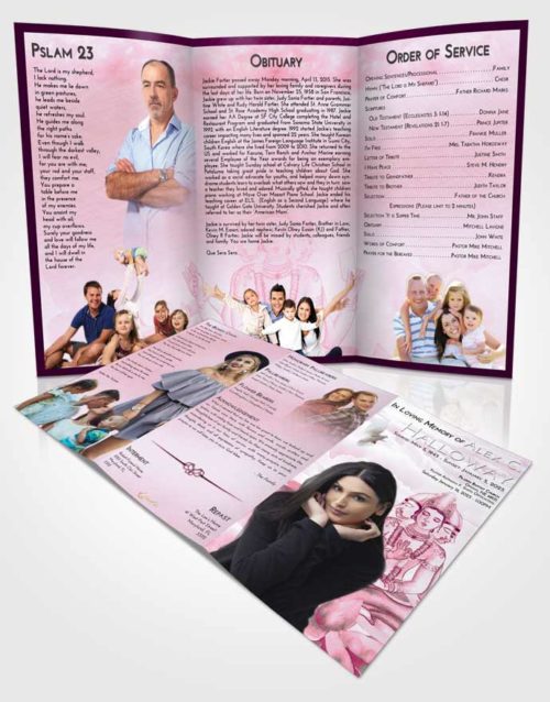 Obituary Template Trifold Brochure Pink Faith Brahma Surprise