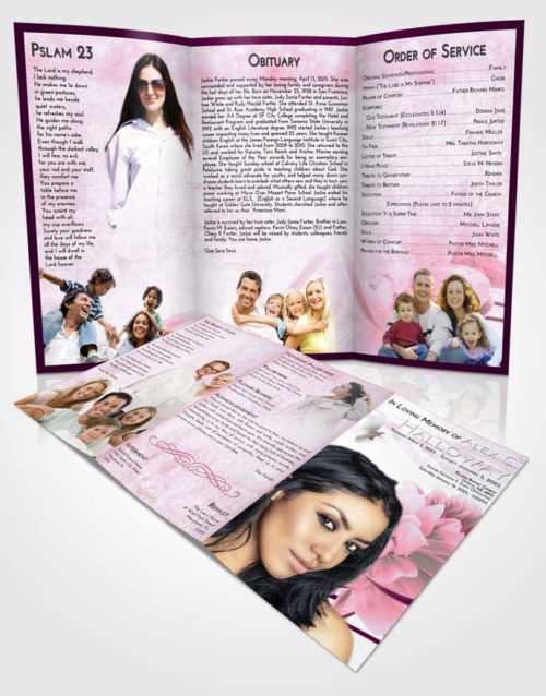 Obituary Template Trifold Brochure Pink Faith Floral Dream