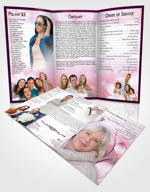 Obituary Template Trifold Brochure Pink Faith Floral Peace