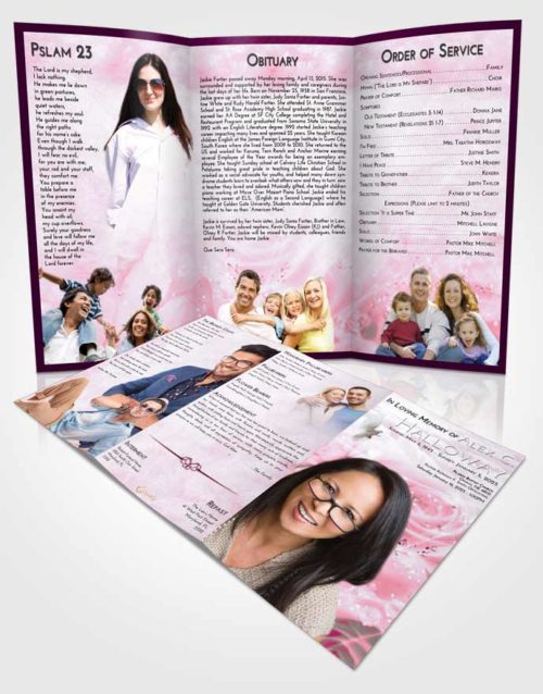 Obituary Template Trifold Brochure Pink Faith Floral Relaxation