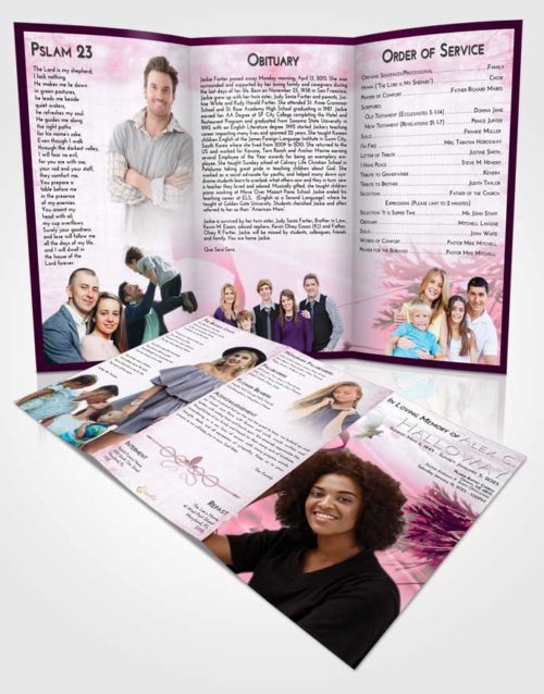 Obituary Template Trifold Brochure Pink Faith Floral Style