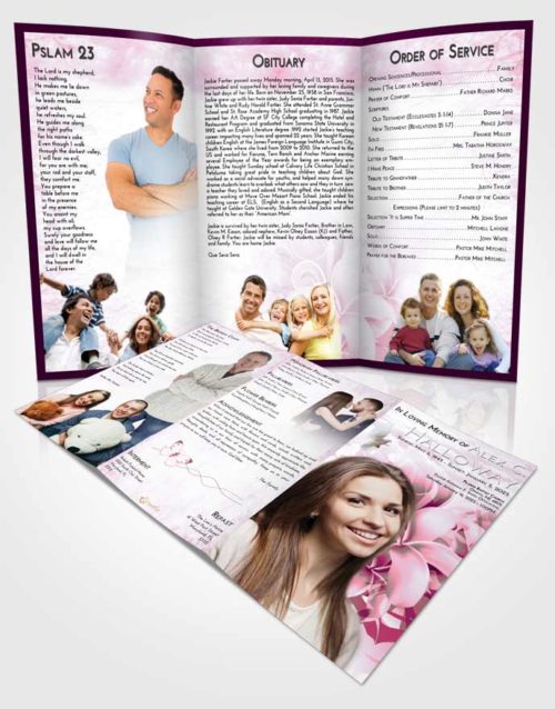 Obituary Template Trifold Brochure Pink Faith Floral Wish