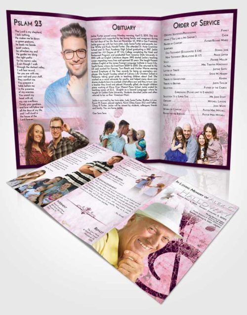 Obituary Template Trifold Brochure Pink Faith Harmonica