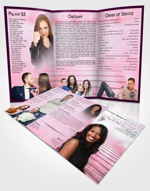 Obituary Template Trifold Brochure Pink Faith Stairway Into the Sky