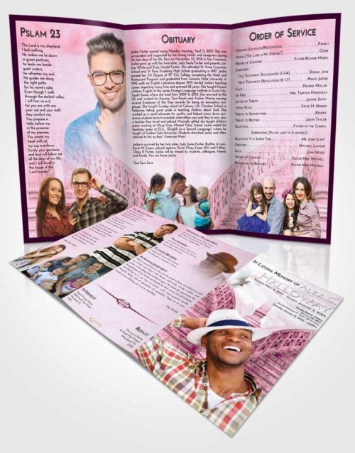 Obituary Template Trifold Brochure Pink Faith Stairway of Love