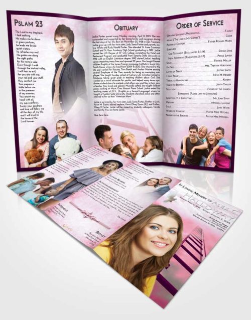 Obituary Template Trifold Brochure Pink Faith Stairway to Forever