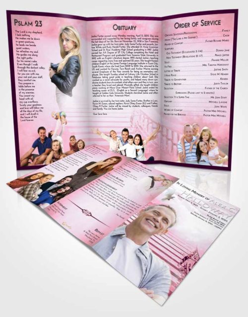 Obituary Template Trifold Brochure Pink Faith Stairway to Freedom