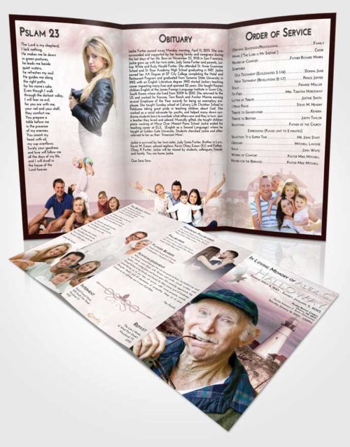 Obituary Template Trifold Brochure Pink Serenity Lighthouse Journey