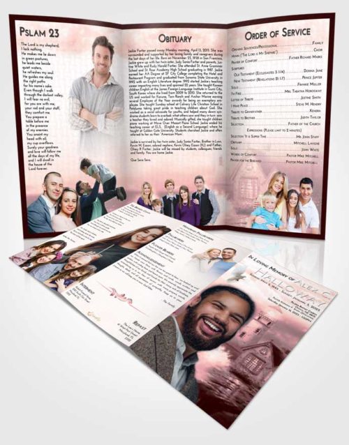 Obituary Template Trifold Brochure Pink Serenity Lighthouse Lookout