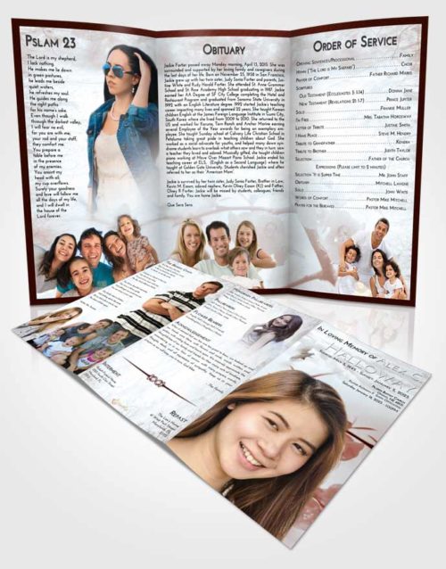 Obituary Template Trifold Brochure Ruby Love Floral Blossoms