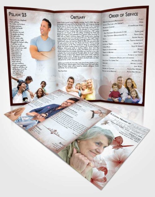Obituary Template Trifold Brochure Ruby Love Floral Butterfly