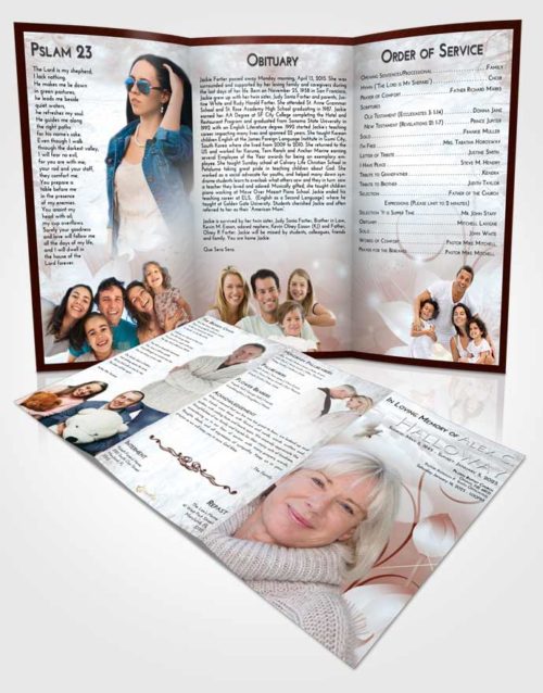 Obituary Template Trifold Brochure Ruby Love Floral Peace