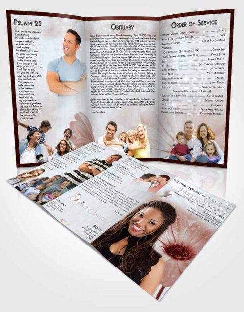 Obituary Template Trifold Brochure Ruby Love Floral Raindrops