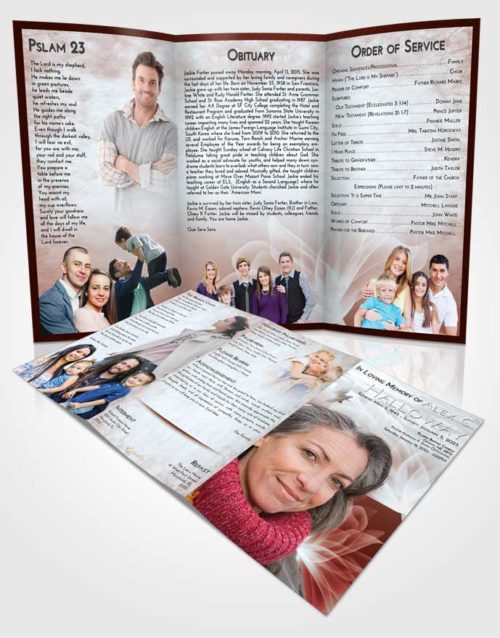 Obituary Template Trifold Brochure Ruby Love Flower Peace