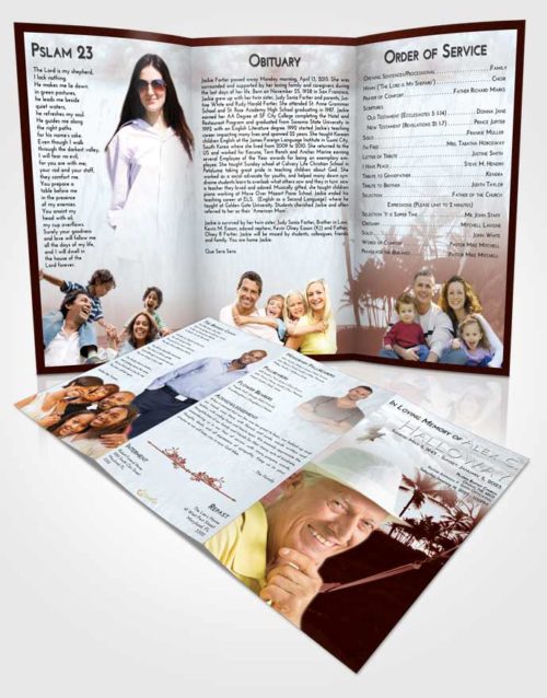 Obituary Template Trifold Brochure Ruby Love Sunset in a Hammock