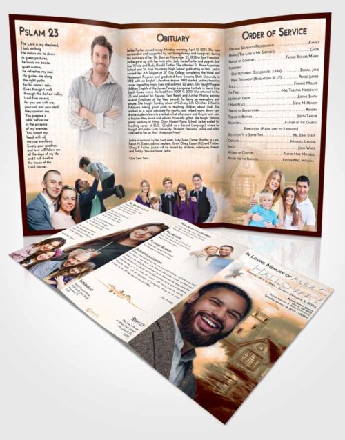 Obituary Template Trifold Brochure Soft Dusk Lighthouse Lookout