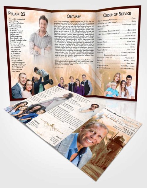 Obituary Template Trifold Brochure Soft Dusk Lighthouse Tranquility