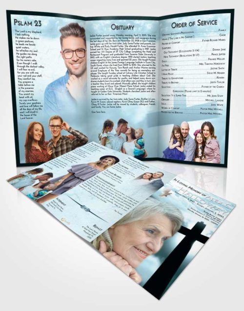 Obituary Template Trifold Brochure Soft Emerald Love Faith in the Cross