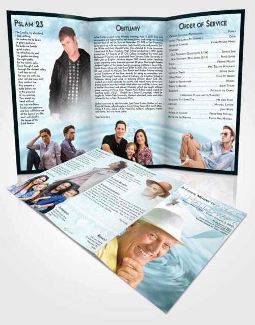Obituary Template Trifold Brochure Soft Emerald Love Water Droplet