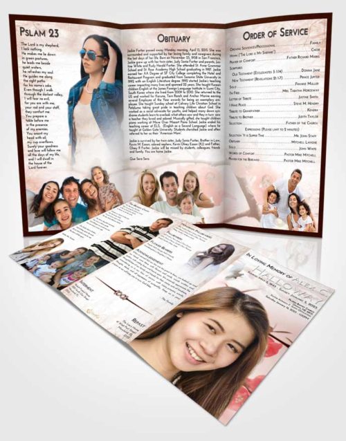 Obituary Template Trifold Brochure Strawberry Love Floral Blossoms