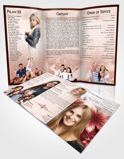 Obituary Template Trifold Brochure Strawberry Love Floral Lust
