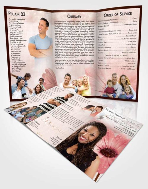 Obituary Template Trifold Brochure Strawberry Love Floral Raindrops
