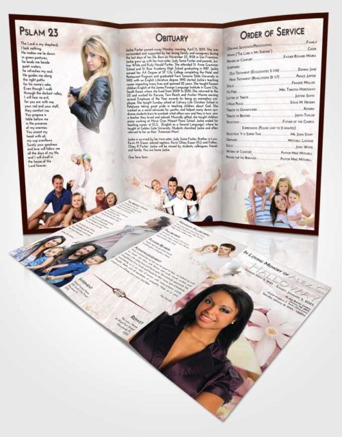 Obituary Template Trifold Brochure Strawberry Love Floral Serenity