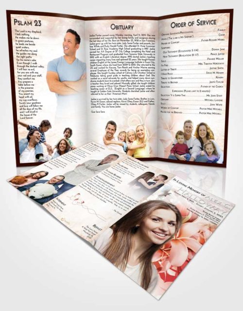 Obituary Template Trifold Brochure Strawberry Love Floral Wish