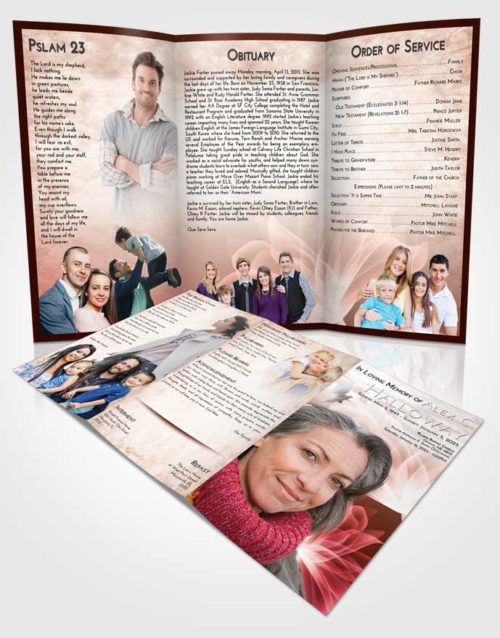 Obituary Template Trifold Brochure Strawberry Love Flower Peace