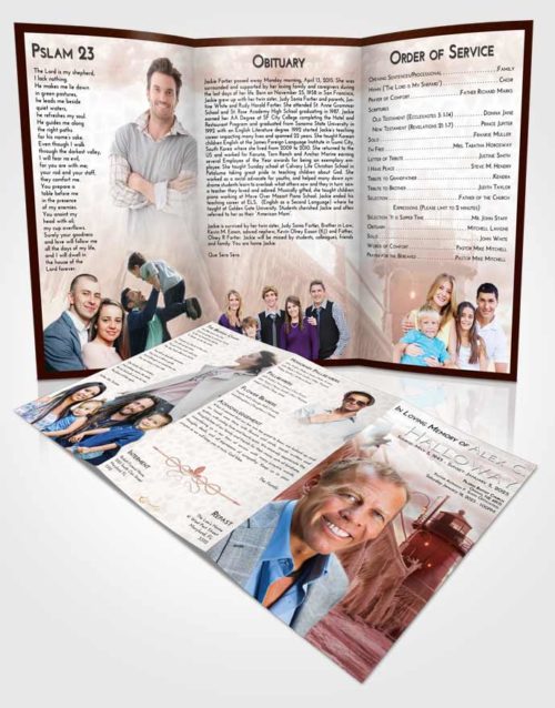 Obituary Template Trifold Brochure Strawberry Love Lighthouse Tranquility