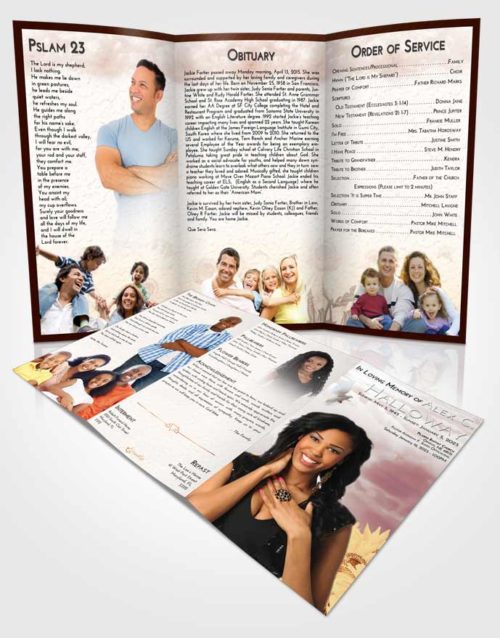 Obituary Template Trifold Brochure Strawberry Love Sunflower Bliss