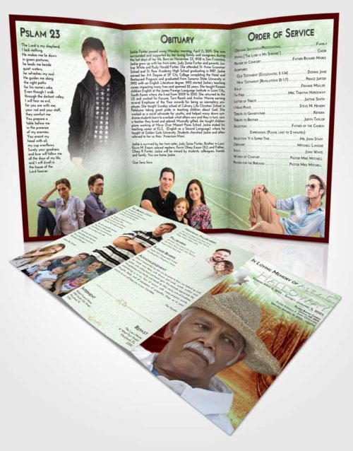 Obituary Template Trifold Brochure Strawberry Mist Bamboo Forest