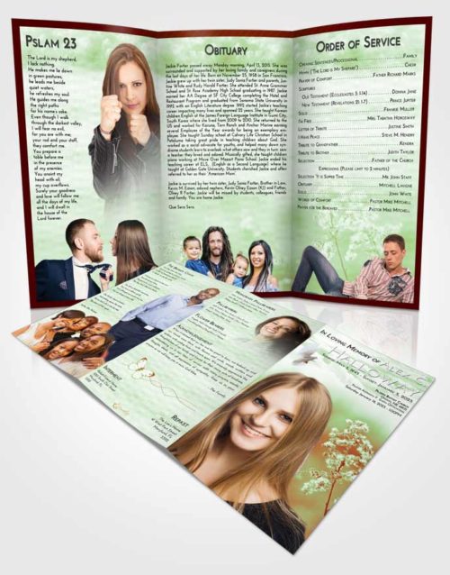 Obituary Template Trifold Brochure Strawberry Mist Colorful Spring