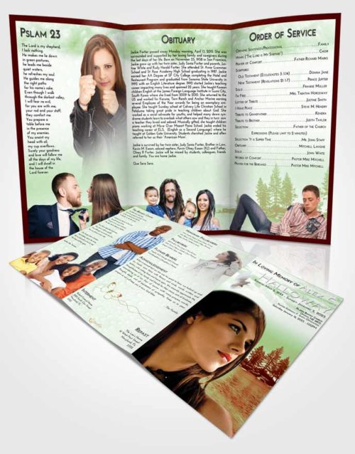 Obituary Template Trifold Brochure Strawberry Mist Coral Waters