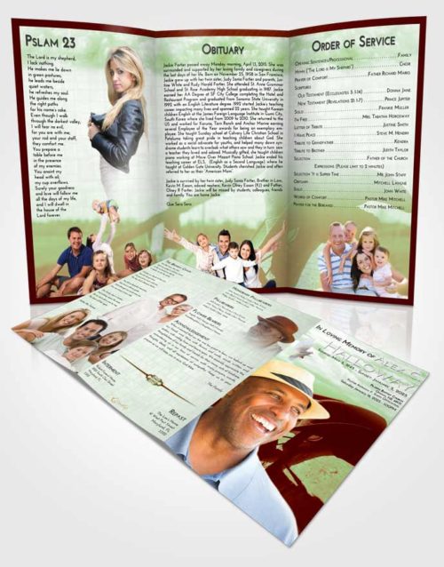 Obituary Template Trifold Brochure Strawberry Mist Cowboy Honor