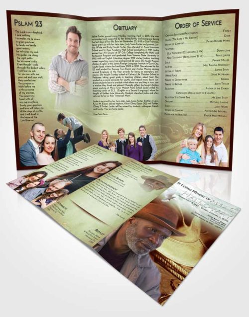 Obituary Template Trifold Brochure Strawberry Mist Cowboy Serenity