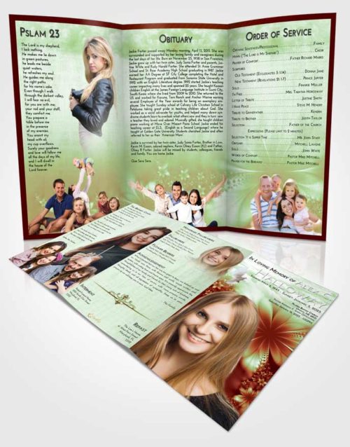 Obituary Template Trifold Brochure Strawberry Mist Floral Lust
