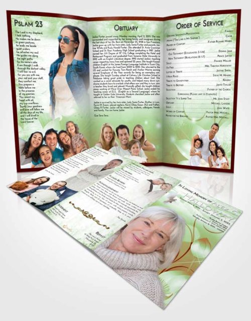 Obituary Template Trifold Brochure Strawberry Mist Floral Peace