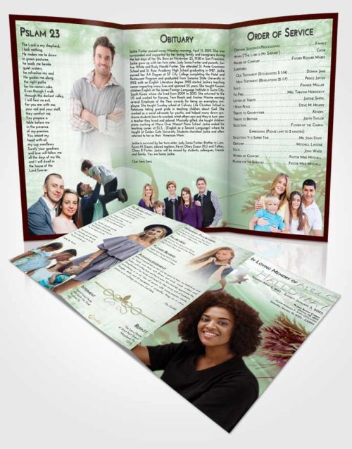 Obituary Template Trifold Brochure Strawberry Mist Floral Style