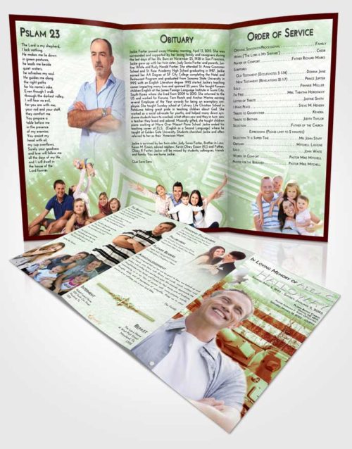 Obituary Template Trifold Brochure Strawberry Mist Soldier on Duty