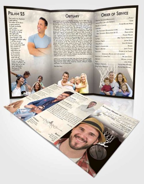 Obituary Template Trifold Brochure Tranquil Basketball Journey