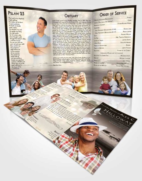 Obituary Template Trifold Brochure Tranquil Beautiful Sunset