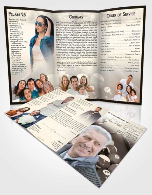 Obituary Template Trifold Brochure Tranquil Billiards Rack