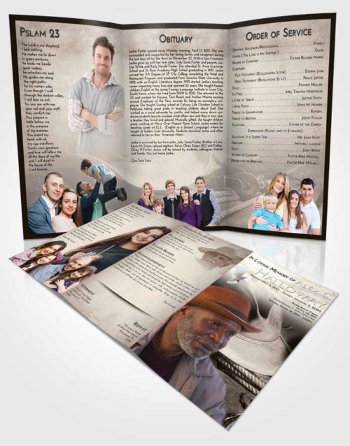 Obituary Template Trifold Brochure Tranquil Cowboy Serenity