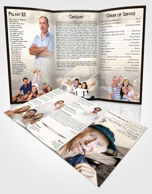 Obituary Template Trifold Brochure Tranquil Fishing Dreams