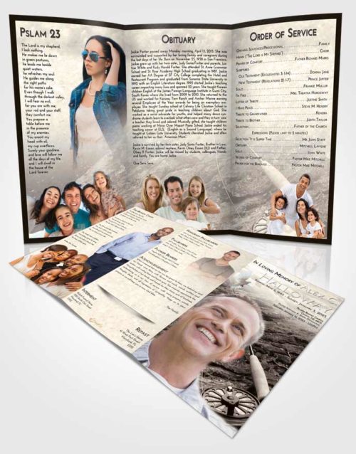 Obituary Template Trifold Brochure Tranquil Fishing on the Rocks