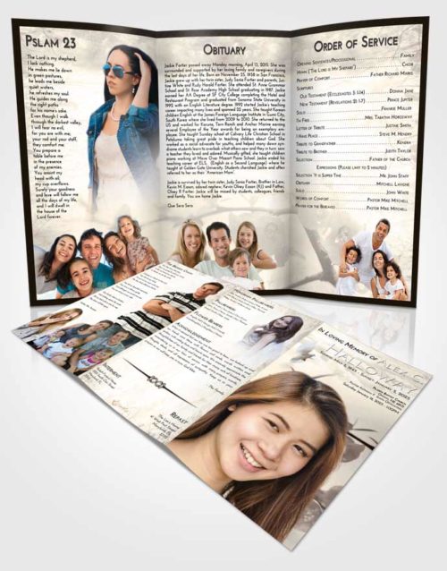 Obituary Template Trifold Brochure Tranquil Floral Blossoms