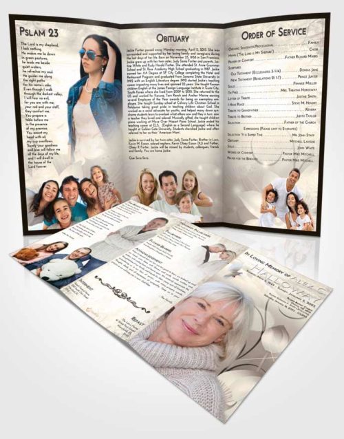 Obituary Template Trifold Brochure Tranquil Floral Peace