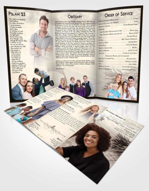 Obituary Template Trifold Brochure Tranquil Floral Style