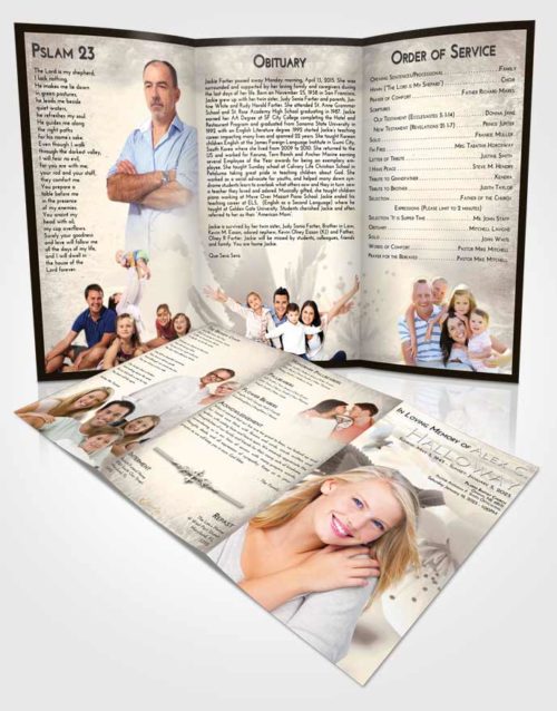 Obituary Template Trifold Brochure Tranquil Flower of the Plume
